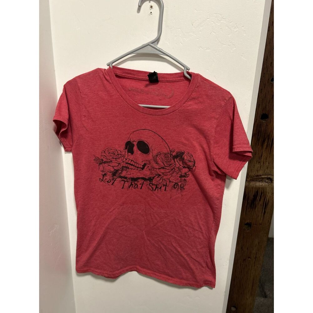 Anvil Red Skull Roses Let That Sh*t Go Graphic Tee Medium
